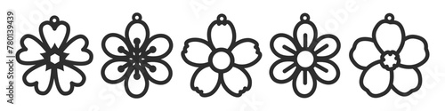 5 Floral earrings, pendant or keychain designs. Jewelry silhouette cut template with flower shape. Laser cutting with leather, wood or metal