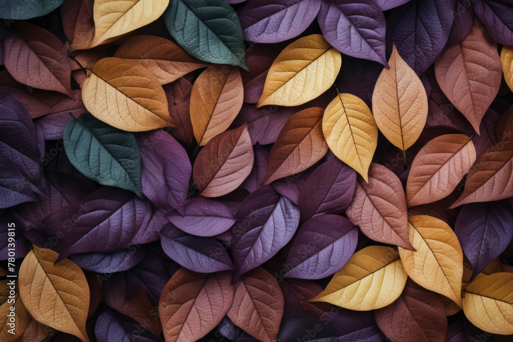 Colorful Autumn Leaves Background Creating a Textured Fall Tapestry - obrazy, fototapety, plakaty 