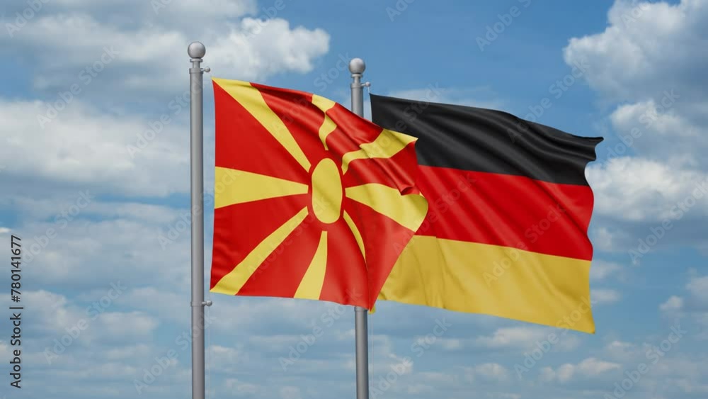 Germany and Macedonia two flags waving together, looped video, two country relations concept Germany and Macedonia two flags waving together, looped video, two country relations concept