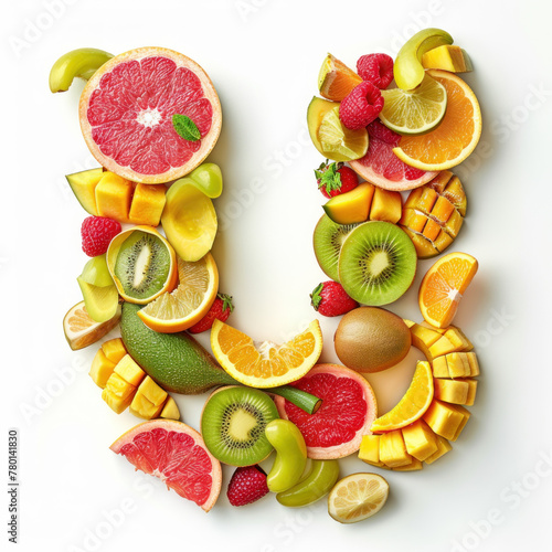 Alphabetical Assortment of Fresh Fruits Creating a Colorful Letter U