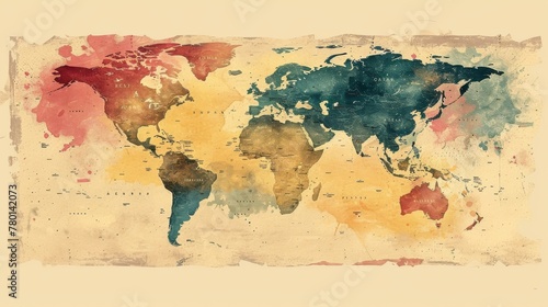Colorful watercolor world map painting