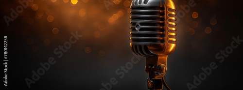 monochromatic color scheme, clean golden colored, simple vocal microphone, minimalistic,generative ai