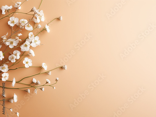 Top view presents gypsophilia branch with white flowers photo