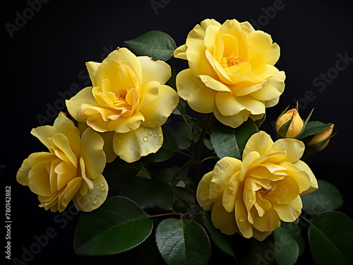 Lady Banks roses, Rosa banksiae lutea, against even background photo