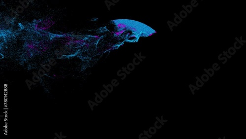 Abstract particles in different shapes being blown away to reveal or uncover underneath or could be played in reverse to hide something. Apple prores 4444 with transparency.