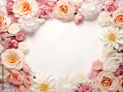 Floral background with live roses forming a frame for spring holidays © Llama-World-studio