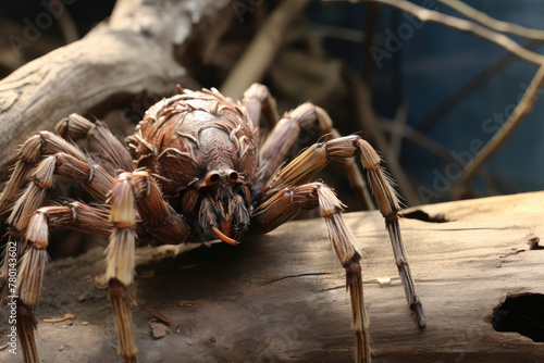 Realistic Tarantula Spider on Wood in Natural Habitat Captured in Detail