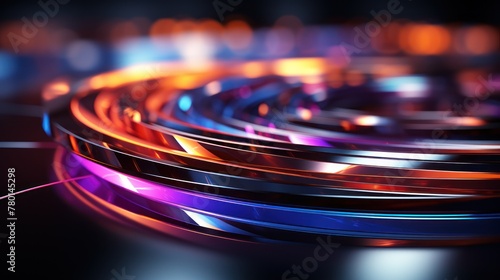 Abstract neon background. Glowing spiral lines. Luminous swirling. Elegant glowing circle. Sparking particle. Space tunnel. Glossy jellyfish. Colorful ellipse. Glint sphere