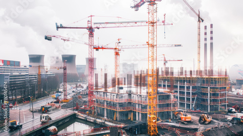 Wallpaper Mural Construction Site with Multiple Cranes and Buildings Under Development Torontodigital.ca