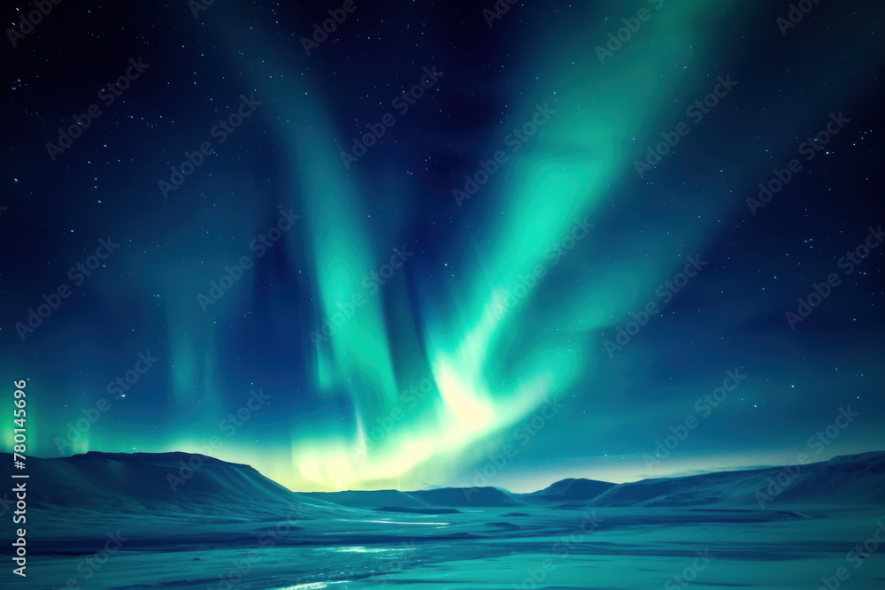 Majestic Northern Lights Aurora Borealis Over Icy Landscape at Night