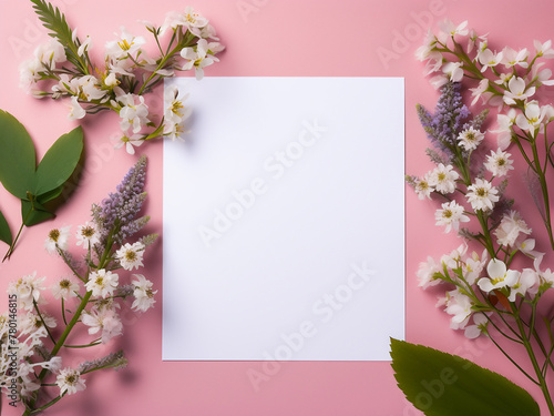 Flat lay arrangement featuring wildflowers on a pink background  epitomizing summer