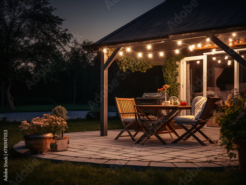 Outdoor home lighting setup with ample space for textual additions photo