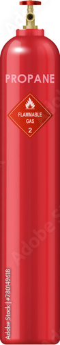 Realistic propane gas cylinder compressed gas metal balloon. Vector red pressurized container storing flammable content, ensures safe handling and storage, vital for industrial and chemical processes