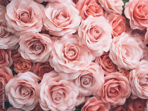 Soft-colored roses provide a retro-filtered backdrop
