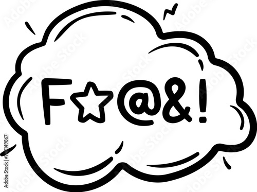 Hate angry talk, comic swear speech bubble. Aggressive expletive curse. Isolated vector monochrome censored dialogue cloud with expressive font symbols, meaning profanity, vulgar cuss or bad words