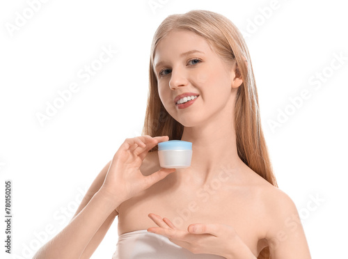 Young woman holding skincar...