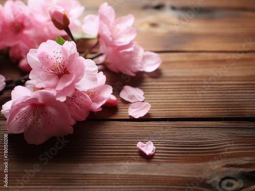 Pink cherry blossoms evoke serenity against a wooden backdrop