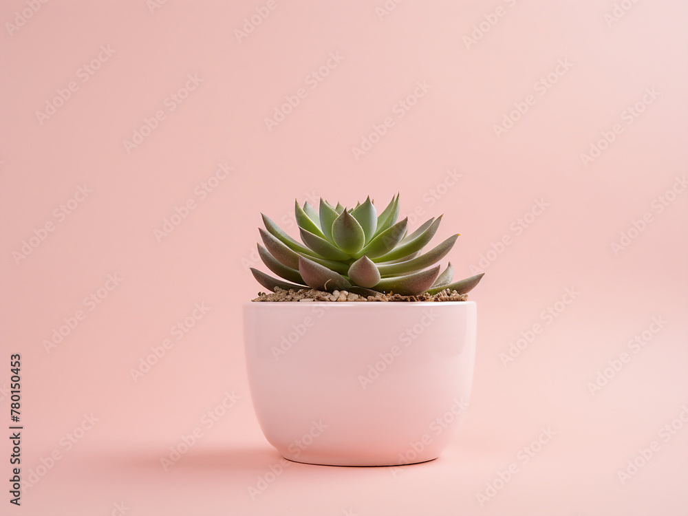 On a pastel pink background, a potted succulent provides copy space On a pastel pink background, a potted succulent provides copy space