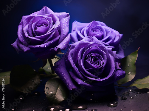 Purple roses beautifully arranged in the foreground