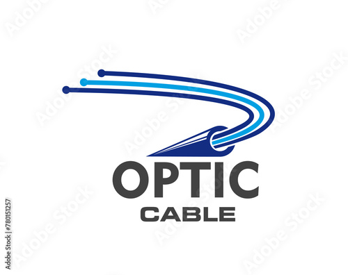 Fiber optic cable icon, telecommunication technology. Isolated vector emblem for Internet connection and networking. Dynamic wire strand lines convey speed, connectivity and broadband data traffic