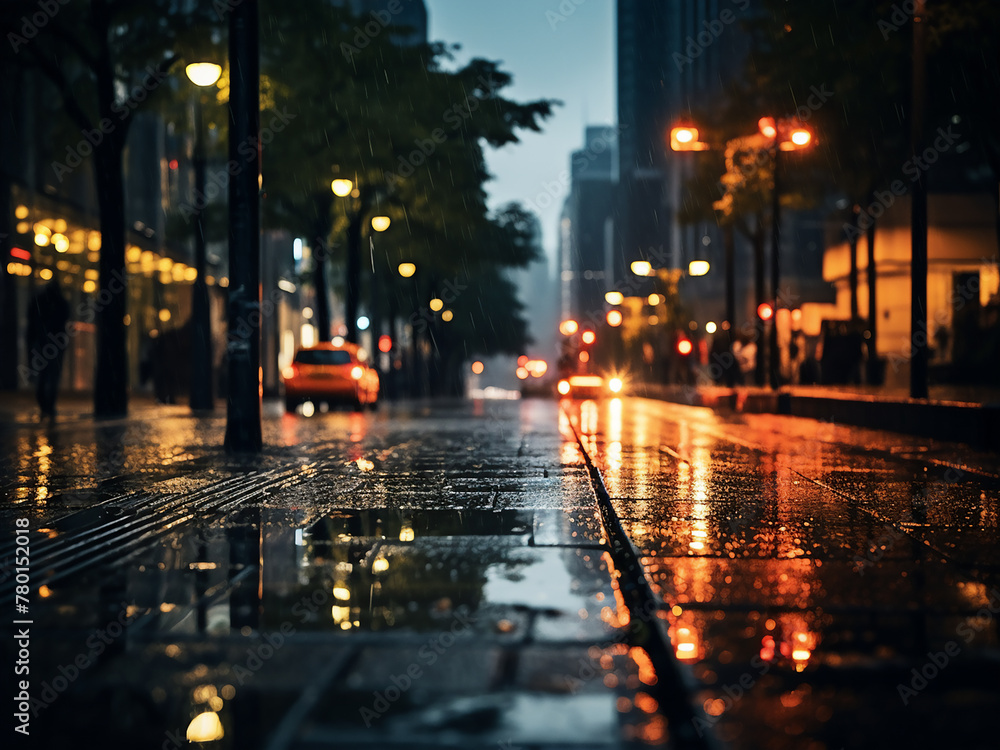 Rainy night in the city captured with glowing bokeh lights