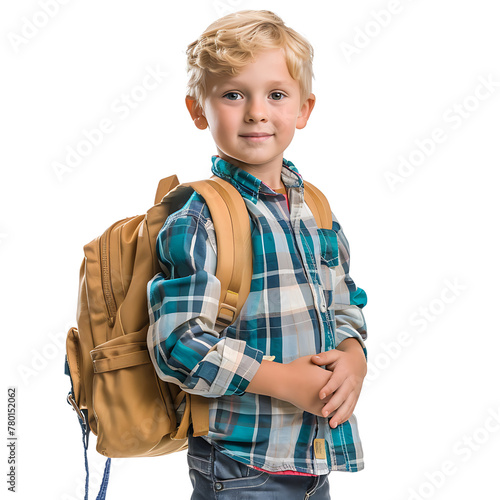 child with backpack isolated on transparent background