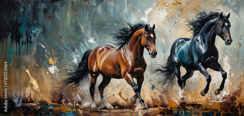Horses in the field painting