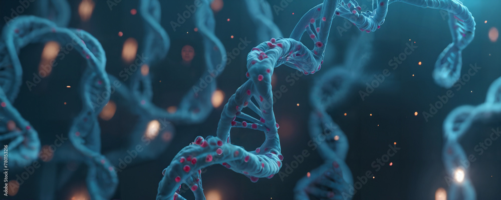 Concept Medical blue Banner with sun light, code of genetic human Spiral DNA polygonal. Concept Medical blue Banner with sun light, code of genetic human Spiral DNA polygonal.