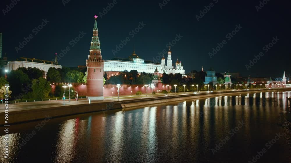 Moscow embankment overlooking the Kremlin at night. City landscape. High quality 4k footage Moscow embankment overlooking the Kremlin at night. City landscape. High quality 4k footage