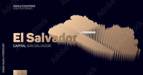 Isometric map of El Salvador with golden hexagon lines