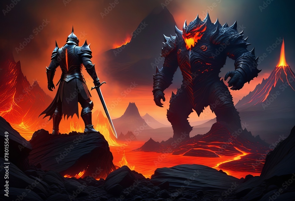 A Knight's Epic Showdown with a Lava Demon