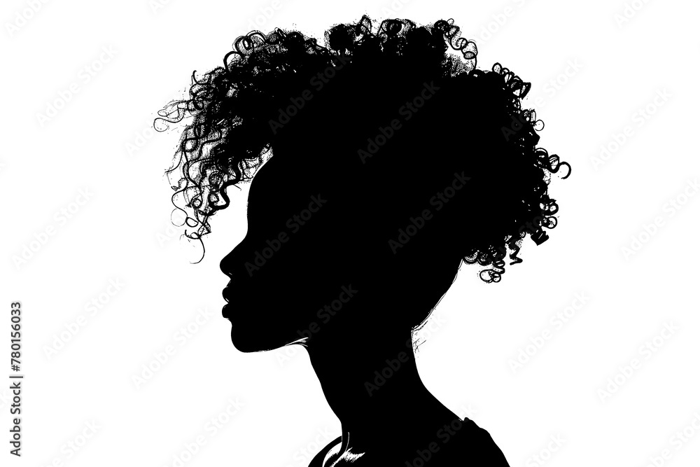 A black silhouette of a young womans head.