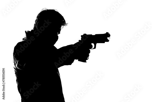 A black silhouette of a person holding a gun © Michael