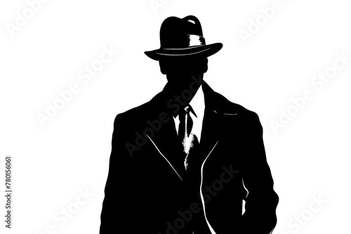 Black silhouette of a secret agent on a white background. © Michael
