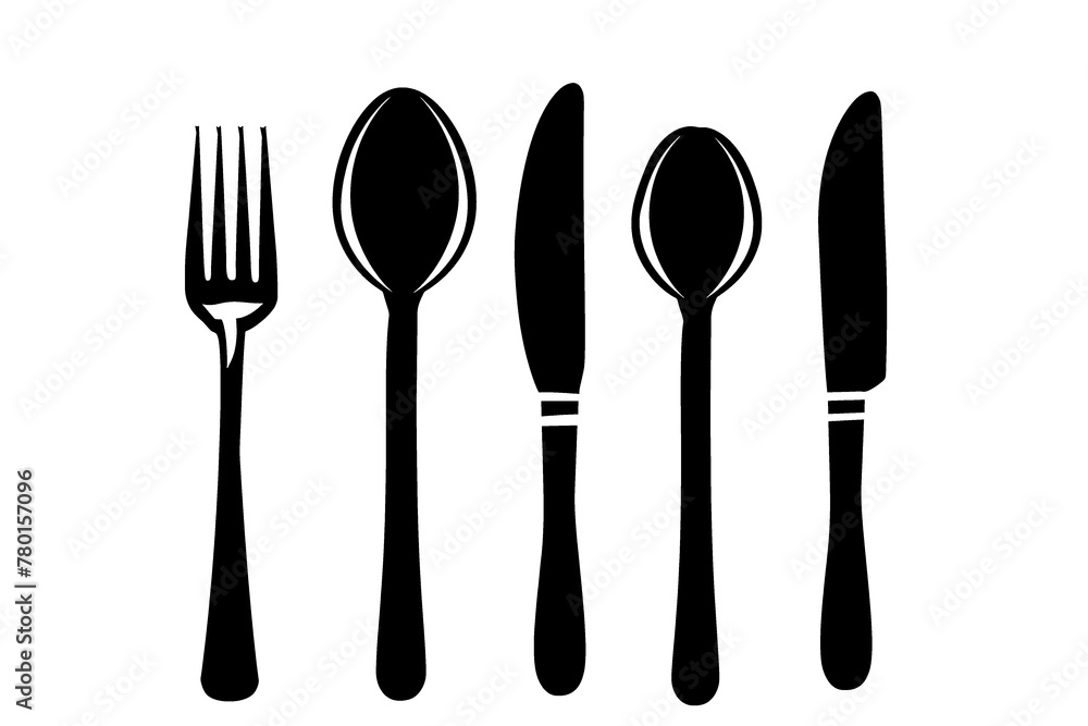 Silhouette outline of spoon fork and knife. Silhouette outline of spoon fork and knife.