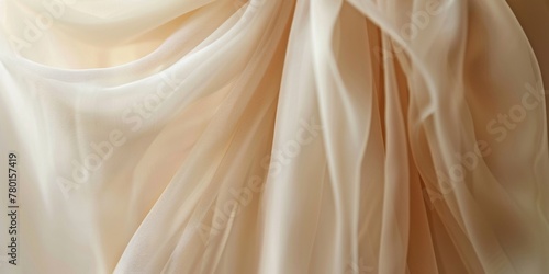 A close-up view of a curtain against a white background, showcasing the graceful fabric and texture