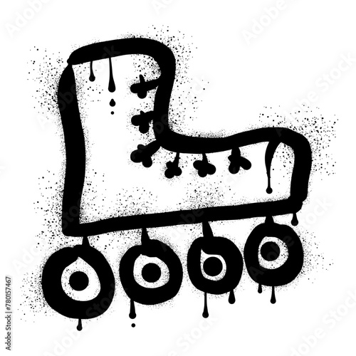 Roller skate graffiti drawn with black spray paint