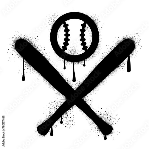 Softball bat and ball drawn with black spray paint