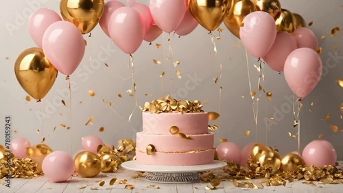 birthday cake and balloons