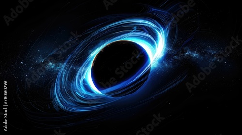 Abstract digital art of a blue glowing wormhole in space, representing interstellar travel, science fiction concepts, or advanced technology.