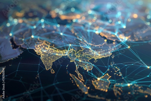 Abstract network map of Saudi Arabia connecting to Middle East and North Africa