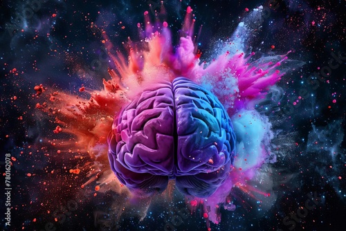 Human brain with explosion of vibrant colors representing creativity and imagination photo