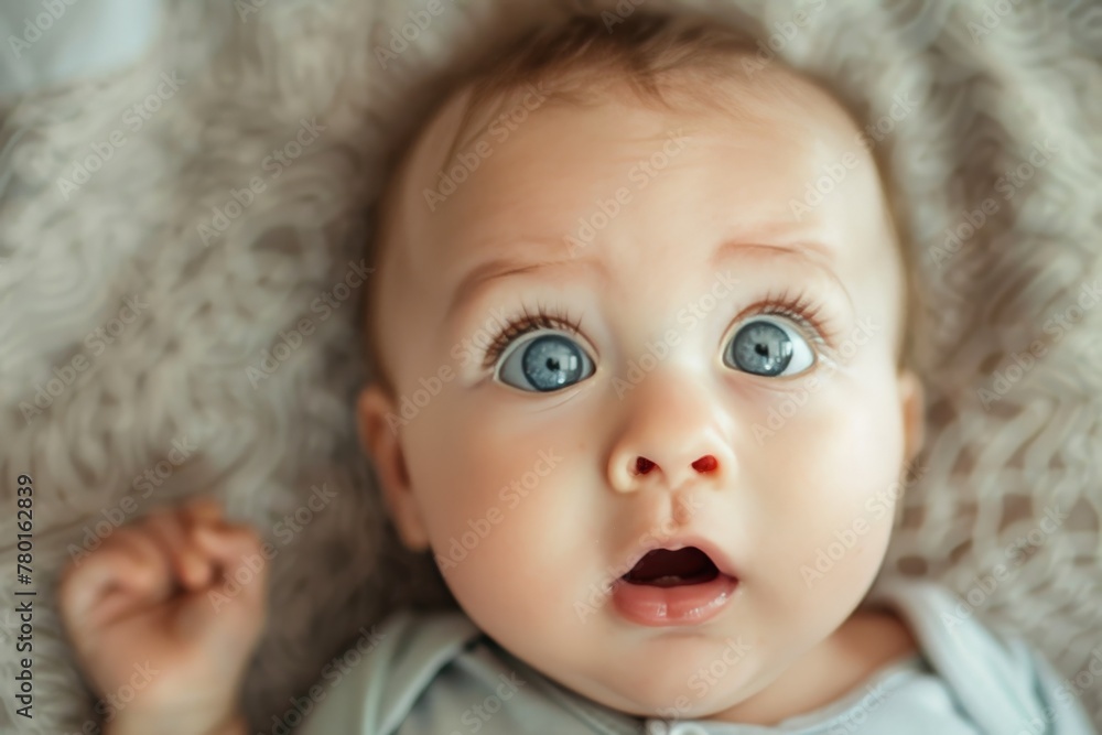 A portrait of a baby with a scared expression. The eyes are wide and the mouth is trembling. The baby is frightened and terrified. A portrait of a baby with a scared expression. The eyes are wide and the mouth is trembling. The baby is frightened and terrified.