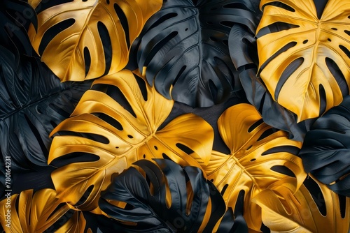 Tropical Gold and Black Monstera Leaves  Luxury Exotic Botanical Pattern