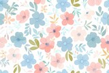 Seamless Pastel Spring Floral Pattern, Delicate Blooming Flowers and Leaves