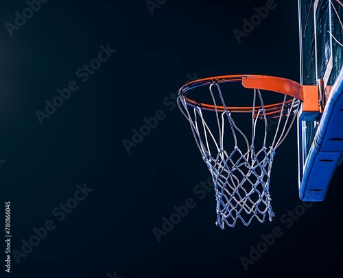 A basketball hoop with a white net on a black background © Noor