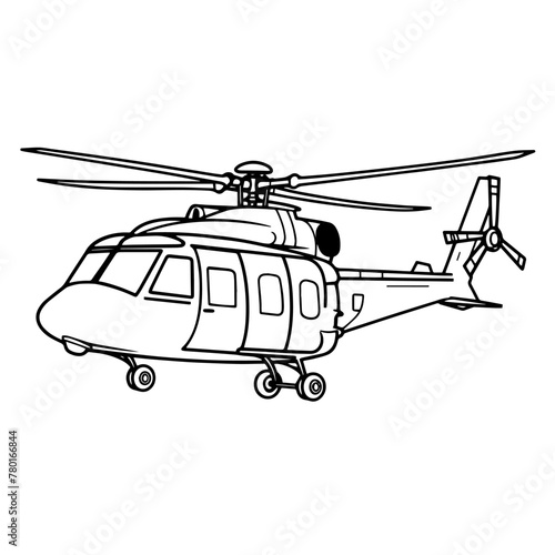 Detailed outline vector icon of a military helicopter.
