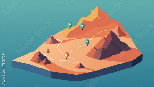 A map spread out on a rock with various trails and routes marked out in different colors. Amidst the more popular and welltravelled routes