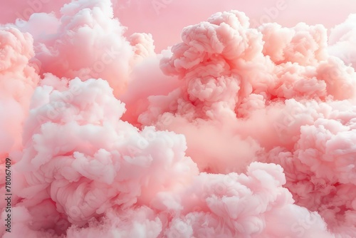Dreamy pastel pink cotton candy clouds in sky, fluffy baby pink background