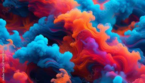 Sky Blue and Orange Red Abstract Smoke 3D Render © Mr Ali